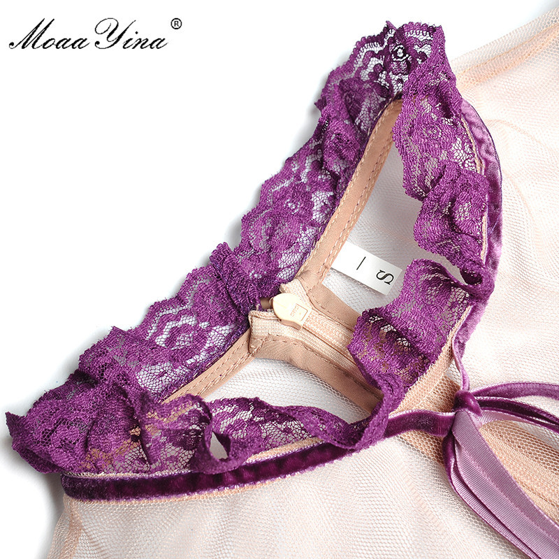 Fashion Runway dress Spring Summer Women's Dress Stand collar Mesh Butterfly Sleeve Floral-Print Lace Elegant Dresses 210524