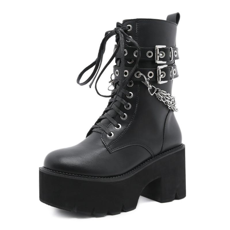 Punk Style Buckle Ankle Boots For Women Chunky Platform Motorcycle Height Increasing Soft Leather Riding Black Shoes
Punk Style Buckle Ankle Boots For Women Chunky Platform Motorcycle Height Increasing Soft Leather Riding Black Shoes