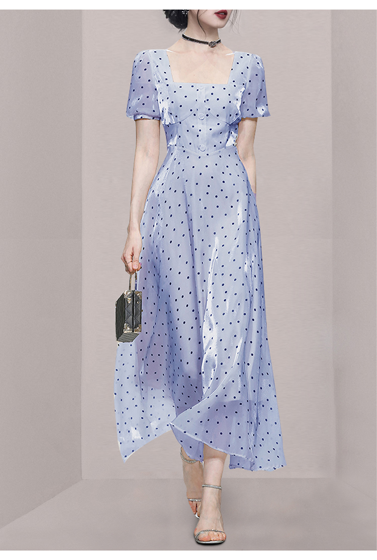 Elegant Temperament Fashion Polka Dot Square Collar Puff Sleeve Vintage High Waist A-Line Party Dress Female Vestidos 210519