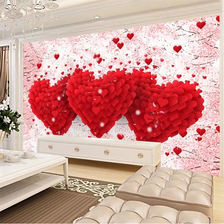 Custom Size large Self Adhesive wallpaper 3D romantic stereo beautiful love festive TV background wall decoration Murals