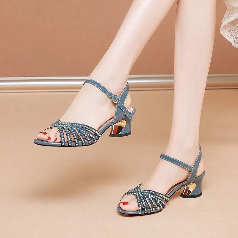 Sandals Cresfimix Sandalias Women Cute Green Summer High Heel Lady Fashion Crystal Glitter White Pu Leather A9838