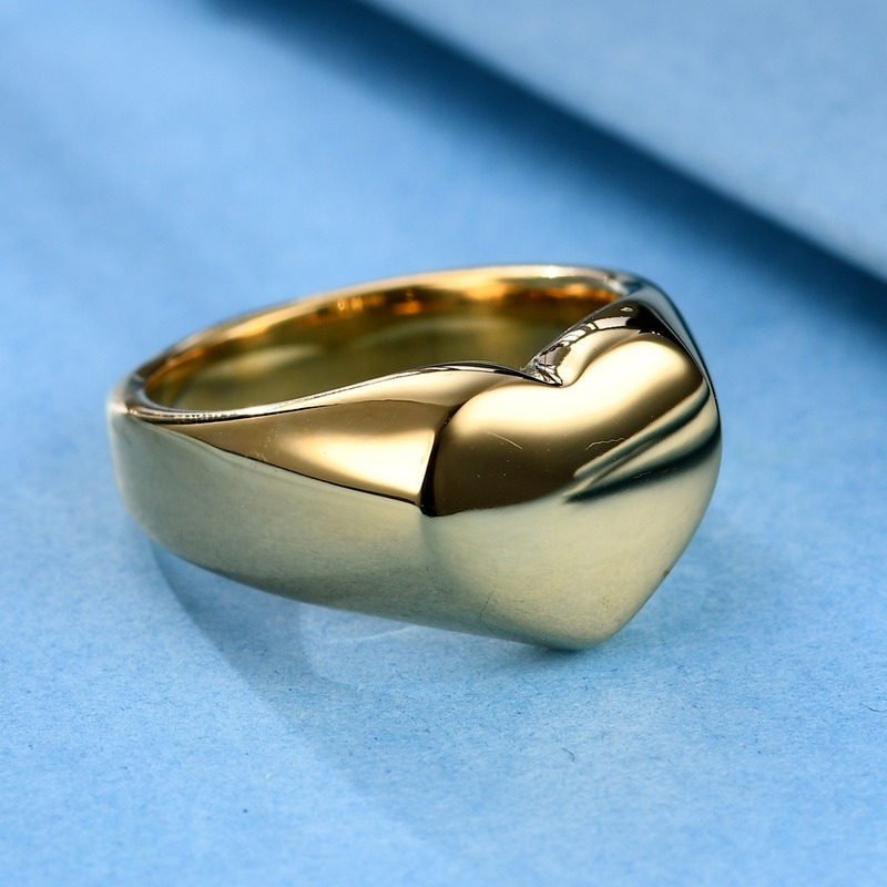 Plated Stainless Gold Steel Heart Ring Band for Men and Women - Military Hip Hop Fashion Jewelry 4
