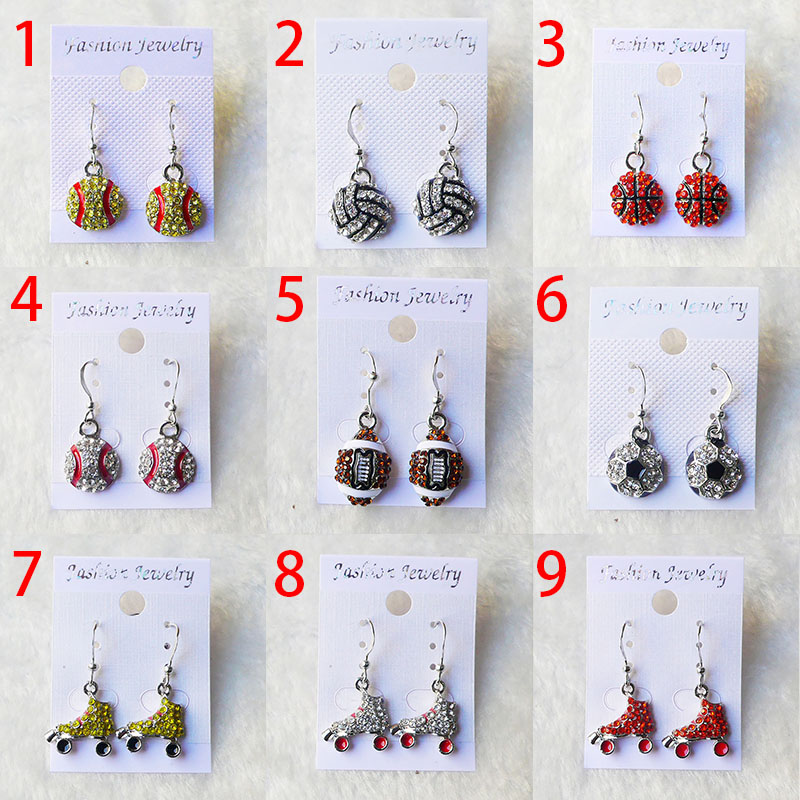 Softball Earrings Party Supplies Stud Crystal Rhine Stone Post Sier Bling Yellow11MM Sport And Fashion Free shipping