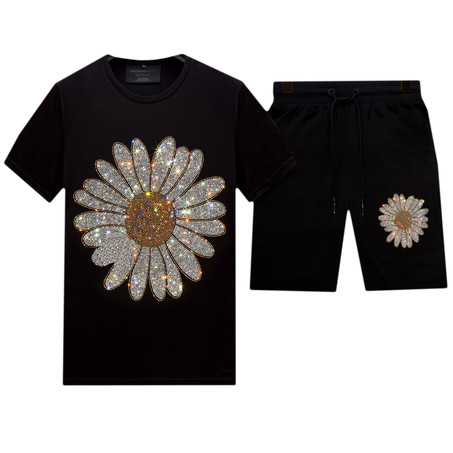 Rhinestone Mercerized Cotton T-shirt and Ice Silk Shorts Tracksuit - Casual Tops Bottoms Men 2 Piece Set for Summer, 140
Rhinestone Mercerized Cotton T-shirt and Ice Silk Shorts Tracksuit - Casual Tops Bottoms Men 2 Piece Set for Summer, 140