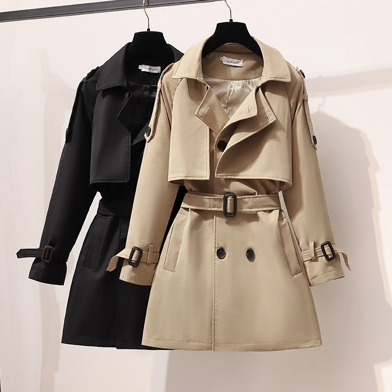 Korean chic British medium long windbreaker autumn winter small tall and thin coat personality large women' dress fat mm, Khaki
Korean chic British medium long windbreaker autumn winter small tall and thin coat personality large women' dress fat mm, Khaki