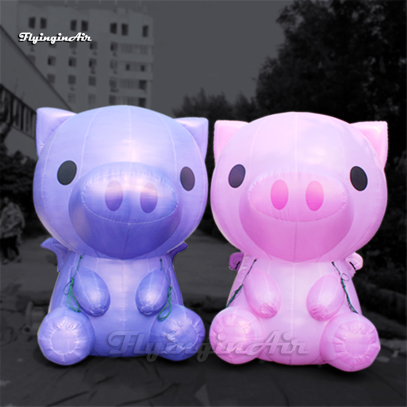 Cute Advertising Inflatable Angel Pig 2.5m Cartoon Animal Balloon Blow Up Chubby Flying Piggy With Wings For Outdoor Event