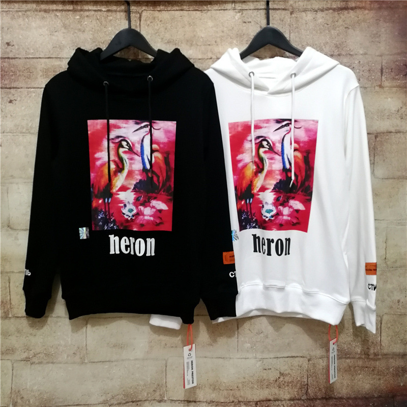Trendy Heron Heron hooded sweater for men and women, Black