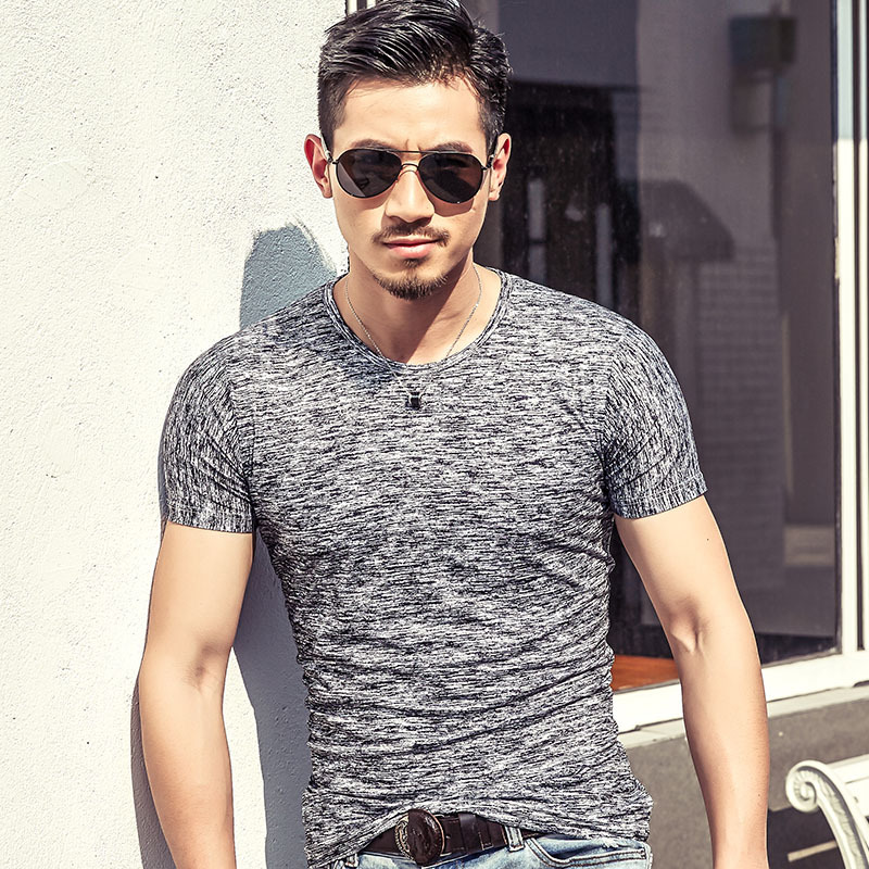 Autumn Slim Streetwear V neck T Shirt Men Casual Fitness Tops&Tees Vintage Blue Long Sleeve Pullover shirt Homme Plus Size