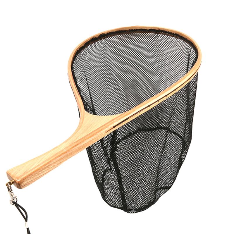 Fishing Accessories Landing Net Mesh Trout Catch Wooden Frame Handle Portable ZJ55