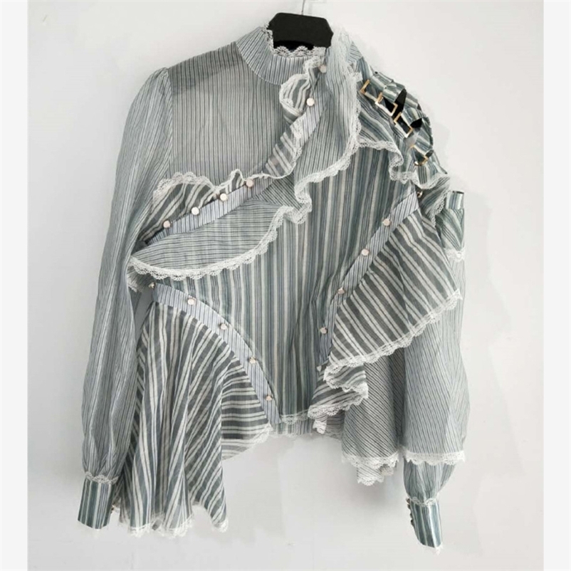 HIGH STREET Fashion Designer Runway Tops Women's Long SLeeve Striped Asymmetrical Ruffles Blouse Shirt 210521, Beige
HIGH STREET Fashion Designer Runway Tops Women's Long SLeeve Striped Asymmetrical Ruffles Blouse Shirt 210521, Beige
