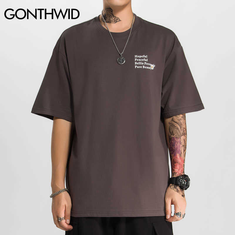 GONTHWID Harajuku Daisy Flower Print Tshirts Casual Streetwear Short Sleeve Tops Tees Men Hip Hop Fashion Summer T Shirts Male 210623