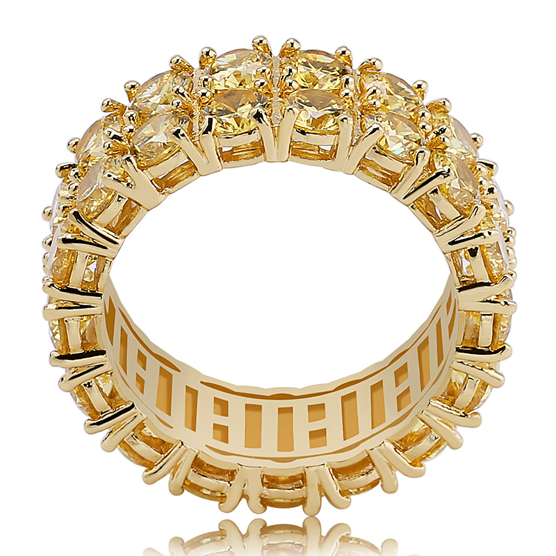 New in Cubic Zirconia Tennis Chain CZ Stones Finger Ring Hip Hop Rock Mens Rings Gold Copper Two Rows Male Fashion Jewelry gifts for Women and Men