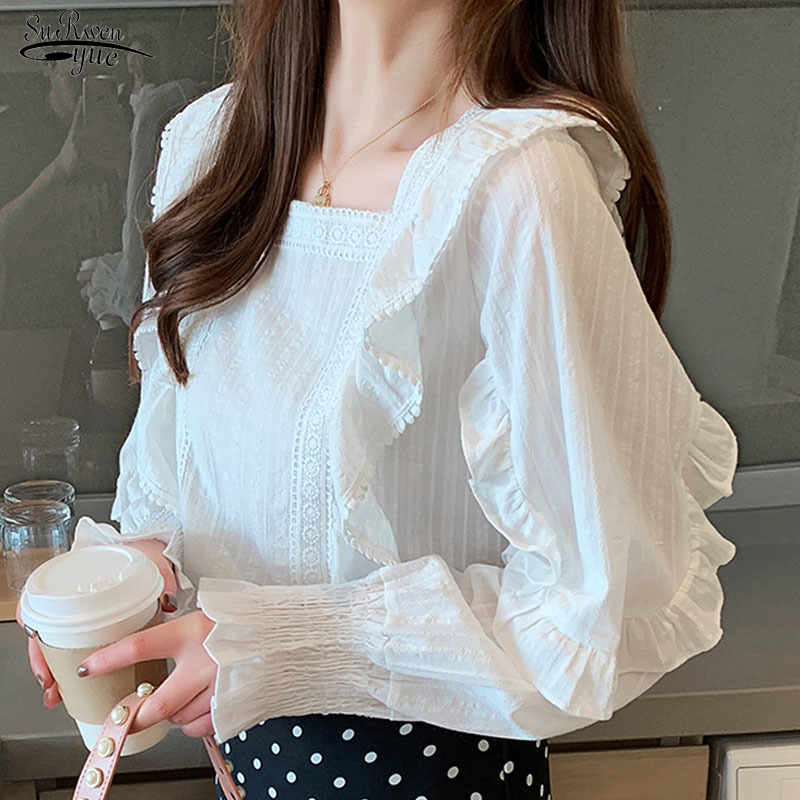 Autumn Korean Loose Flare Long Sleeve Square Collar White Shirt Ruffles Slim Overalls for Women Vintage Ropa De Mujer 10695 210521
Autumn Korean Loose Flare Long Sleeve Square Collar White Shirt Ruffles Slim Overalls for Women Vintage Ropa De Mujer 10695 210521