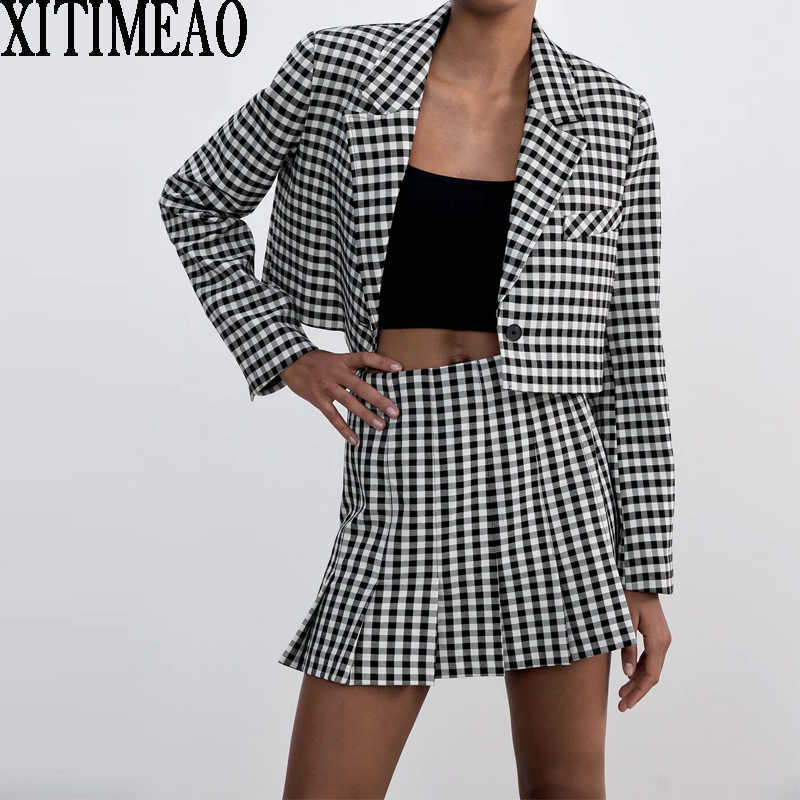 ZA Women Fashion Plaid printing One Button Blazers Short Coat Vintage Long Sleeves Outerwear And High waist casual Skirts 210602, Skirt
ZA Women Fashion Plaid printing One Button Blazers Short Coat Vintage Long Sleeves Outerwear And High waist casual Skirts 210602, Skirt