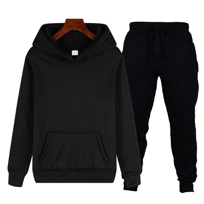 Spring And Autumn Men's Casual Sports Suit Lace Hoodie Pocket + Tie Rope Fashion Pants Two-piece Solid Color Streetwear Tracksuits