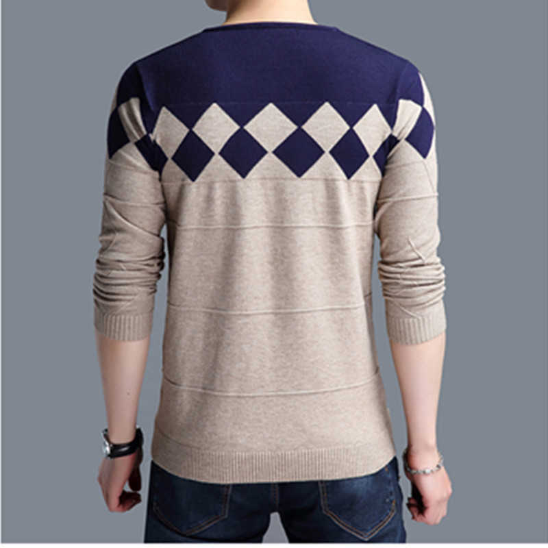 BROWON Autumn Vintage Sweater Men Collarless Sweater Christmas Sweaters Fashion V-neck Casual Slim Sweaters Men for Business 210820