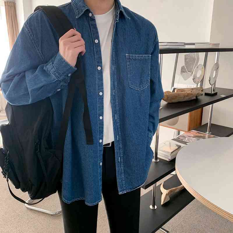 IEFB Men's Clothing Spring Korean Denim Shirts Long Sleeve Trend Handsome Work Clothes Casual Tops Single Breast Large Size 4318 210524