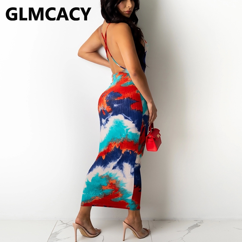 Spaghetti Strap Back Crisscross Slinky Maxi Dress 210702