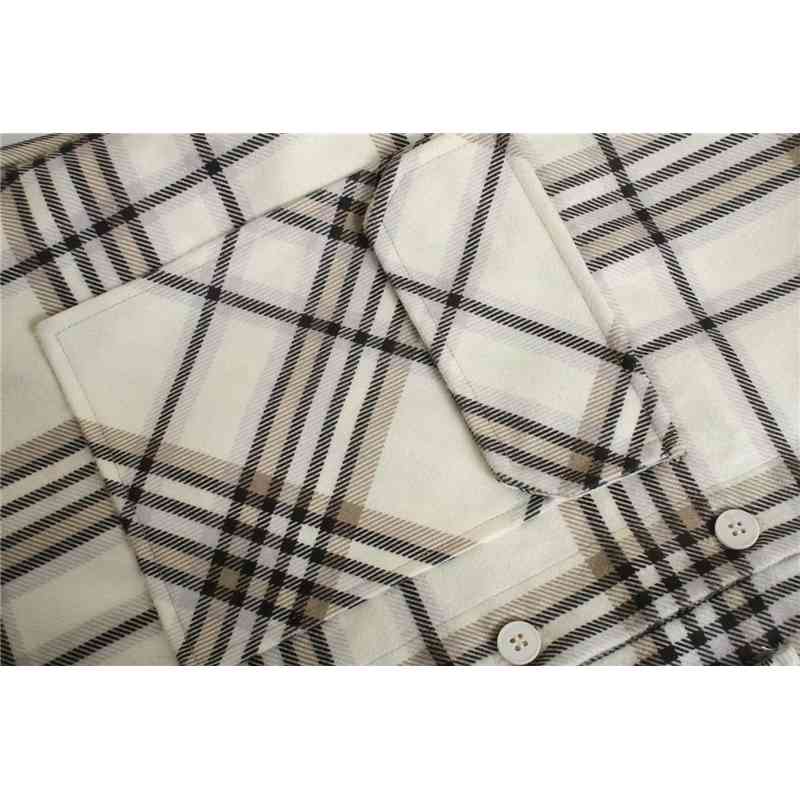 Elegant Women Plaid Tweed Shirts Fashion Ladies Loose Pocket Tops Streetwear Female Chic Turn Down Collar Shirt 210430