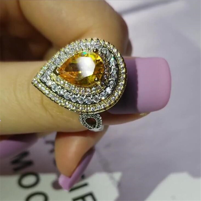 Water Drop Gold CZ Sterg Sier Wedding Ring, Unique Design Eternity Band for Women