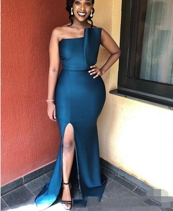 Blue Mermaid Bridesmaid Dresses Mixed Styles South Afrian Maid Of Honor Gowns Side Split Plus Size Custom Made Wedding Guest Wear