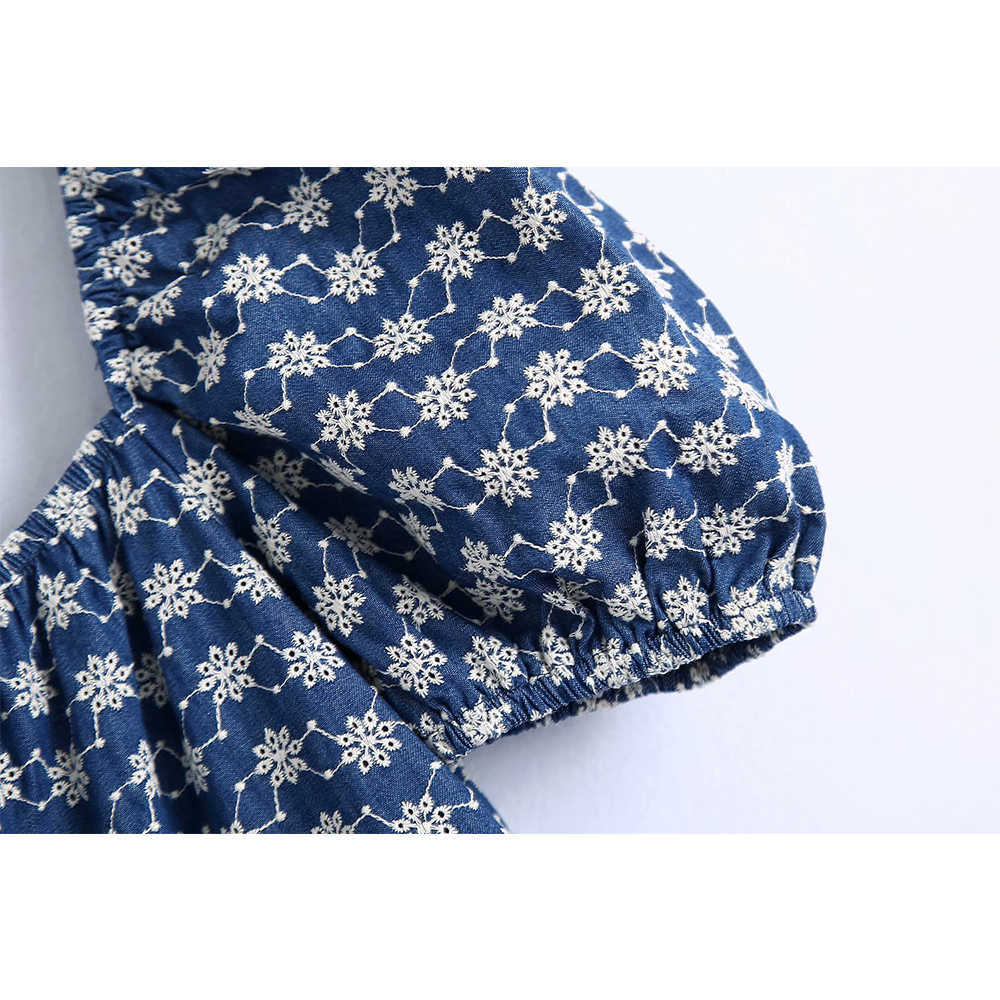 Summer Women Embroidery Dress Short Puff Sleeves elegant Casual Fashion Vintage Chic Lady Woman Short Dress 210709