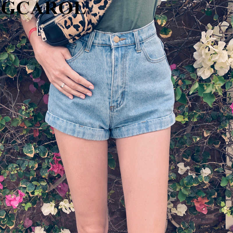 GCAROL Women Denim Shorts Vintage High Waist Cuffed Jeans Casual Street Sexy Summer Spring Classic 210714