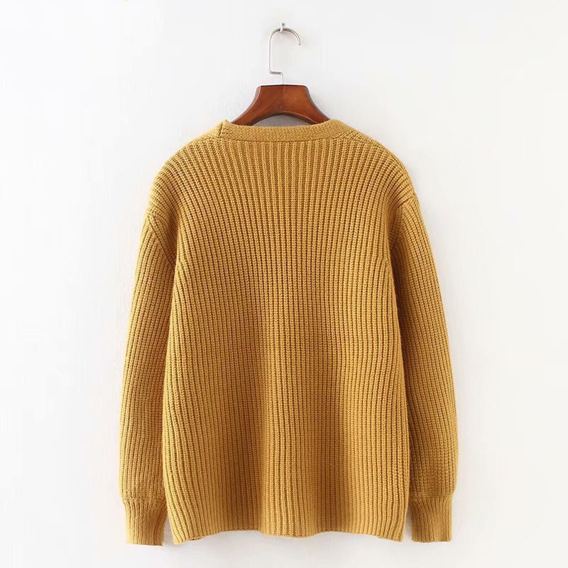 Solid V-neck Knitted Sweater Women Cardigan Winter Loose Knitwear Single Breasted Casual Outwear Jacket 10866 210506