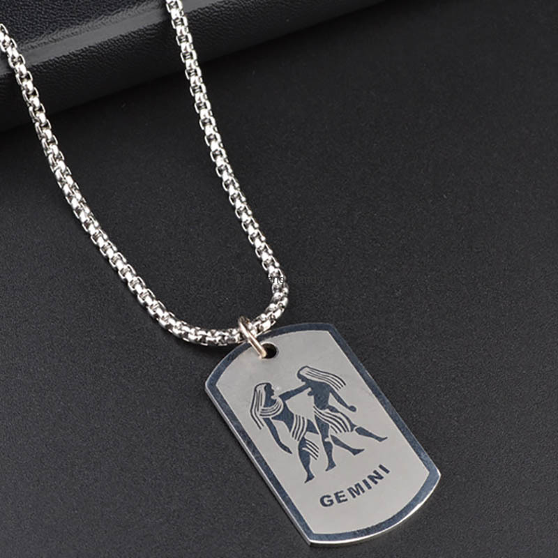 Stainless Steel 12 Zodiac Sign Necklace Dog Badge Pendants Charm Star Sign Choker Astrology Necklaces for Man Fashion Jewelry Will and Sandy