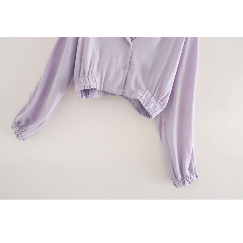 Women's Loose Thin Long Sleeve French Purple Sunscreen Haruku Shirt, Single-Breasted Lapel Casual Drape Chic Blouse Top
