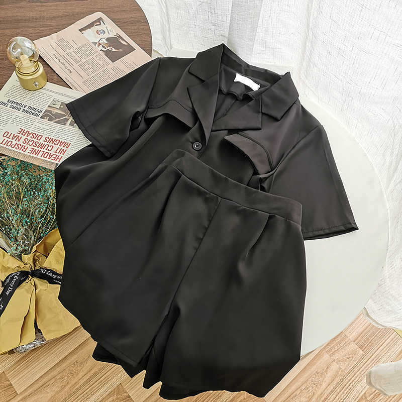 DEAT Women V-neck Short Sleeve Shirt Shorts Arrivals Two Piece Set Fashion Temperament Spring Summer 11D816 210709