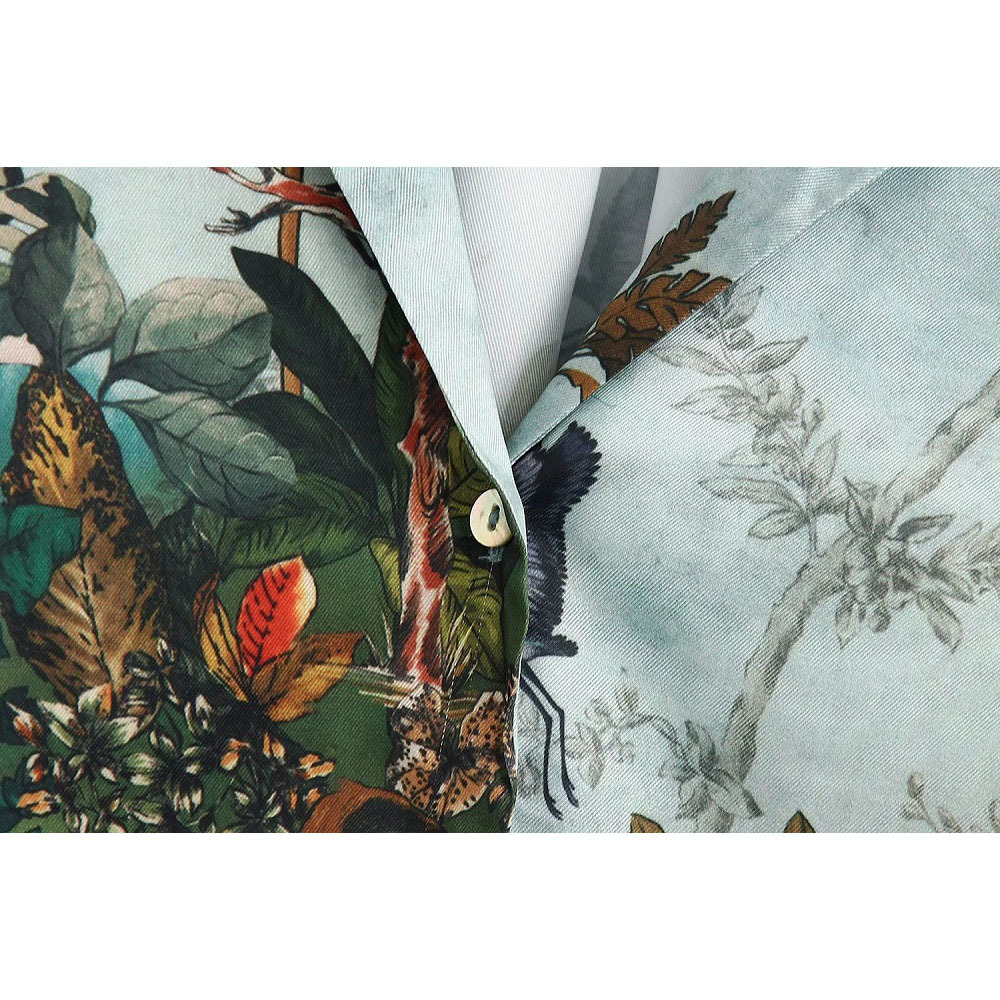 Vintage Animals Forests Print Blouse Women Fashion Turn-down Collar Shirts Elegant Ladies Chic Tops 210520