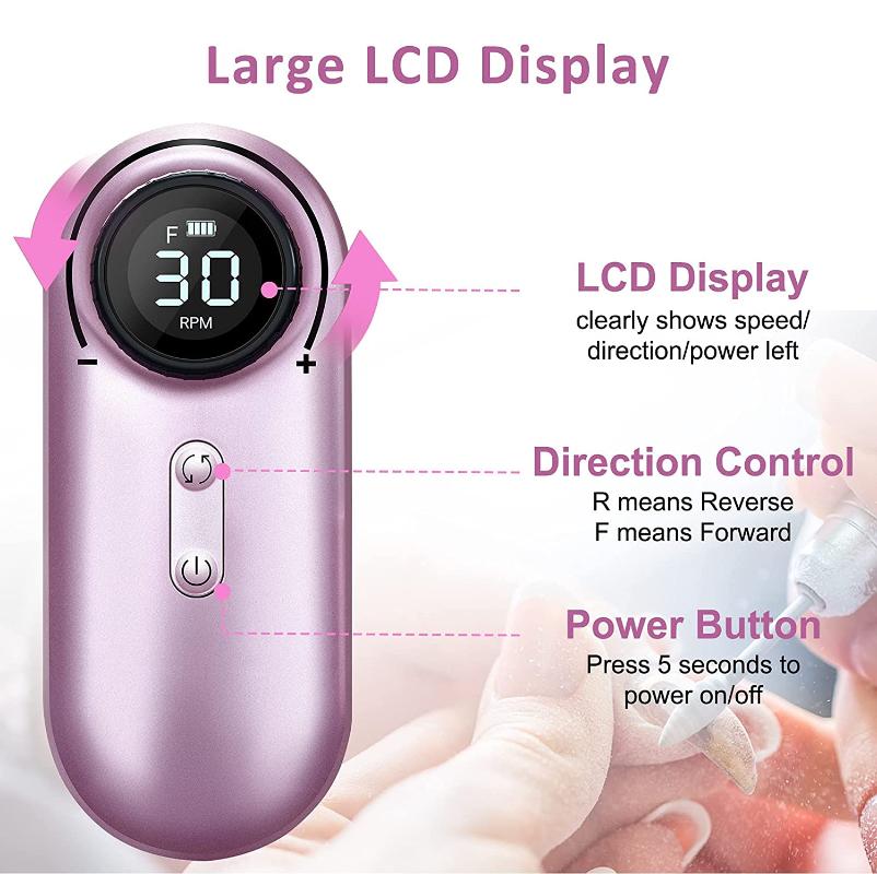 Nail Drill & Accessories Cordless Machine 30000RPM Manicure Pedicure Rechargeable Electric File Acrylic Tools For Salon Home Use
