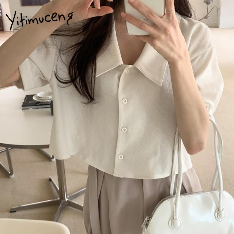 Women' Blouses & Shirts Yitimuceng Button Up Blouse Women Korean Fashion Shirt Short Puff Sleeve Turn-down Collar Beige Yellow Tops 2021 Su
Women' Blouses & Shirts Yitimuceng Button Up Blouse Women Korean Fashion Shirt Short Puff Sleeve Turn-down Collar Beige Yellow Tops 2021 Su