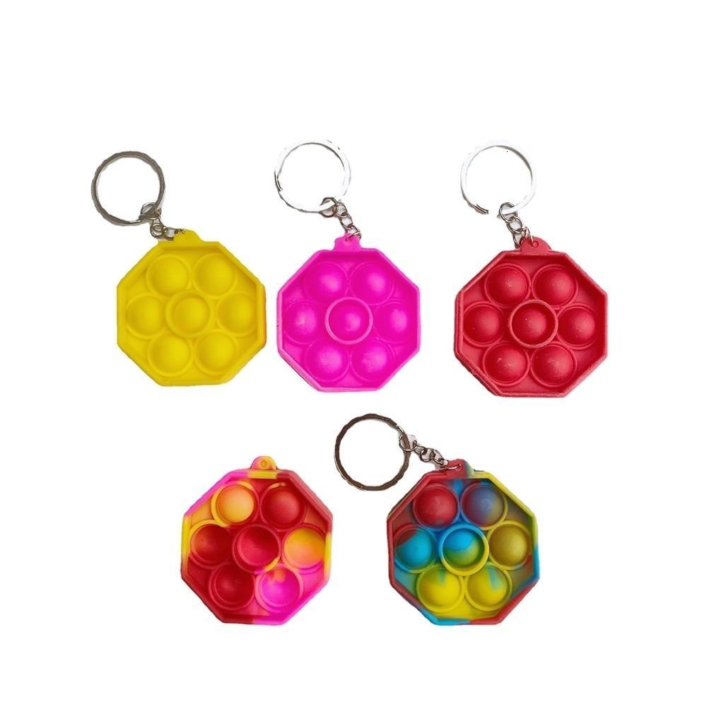 Fidget simple dimple toy kids Mini Push Poo its Bubble Sensory toys Keychain Cartoon rainbow tie-dye Finger Chains