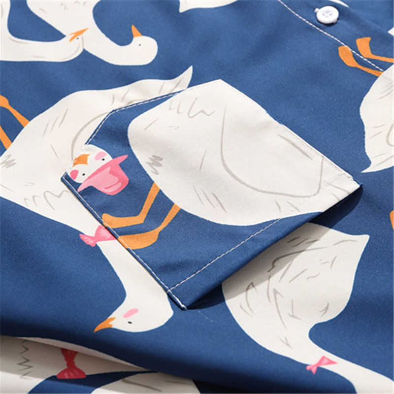 Summer Streetwear Shirts Men Short Sleeve Funny Goose Full Printed Hawaiian Beach Shirt Hip Hop Harajuku Korean Fashion 210721