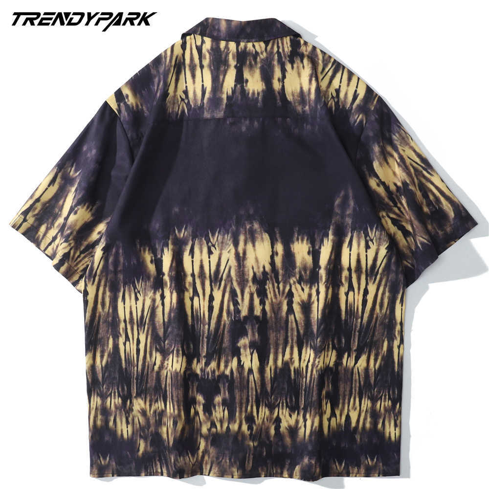 Men's Vintage Beach Shirt Hawaii Holiday Casual Harajuku Short Sleeve Tops Tie-dye Print Oversized Summer Hawaiian Shirt 210601