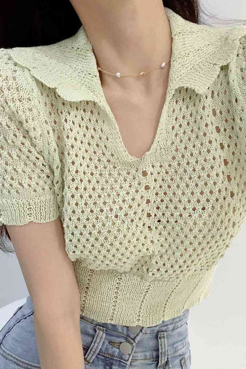 Thin Hollow T Shirts Women Sexy Summer Crop Tops Girls Slim T-shirt Korean Elegant Streetwear Aesthetic Y2k Top 210519