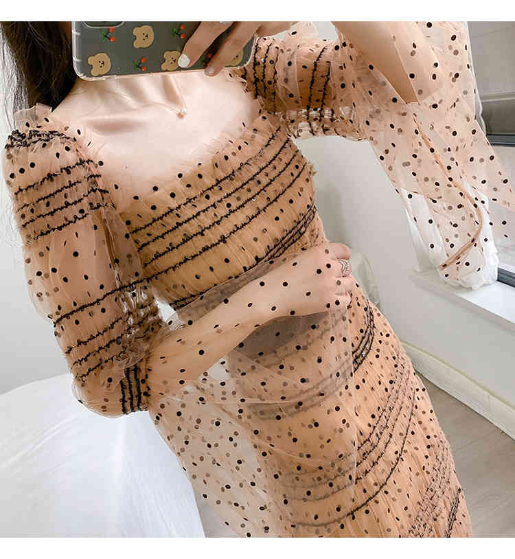 Arrive Autumn High Quality Sequins Dot Dress Women's Flared Long sleeve Runway Vestidos 210520