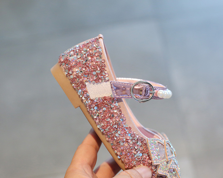 Children Sneakers Bowknot Middle Small Girls' Leather Cute Pearl Student Performance Kids Shoes