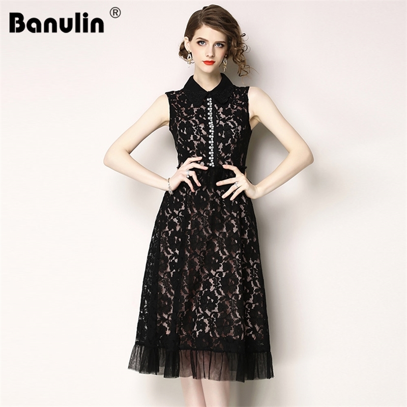 Banulin Runway Summer Sexy Party Flower Embroidery Lace Black Turn Down Neck Beading Ruffles Sleeveless Midi Dresses Vestdios 210603
Banulin Runway Summer Sexy Party Flower Embroidery Lace Black Turn Down Neck Beading Ruffles Sleeveless Midi Dresses Vestdios 210603