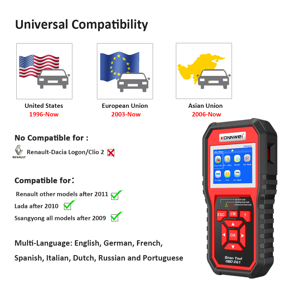 KONNWEI OBD2 ODB2 Scanner Auto Diagnostic Scanner KW850 Full Function Car Diagnosis Car Scanner Universal OBD Engine Code Reader