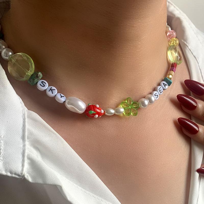 Chokers Boho Transparent Flower Letter Beaded Necklace For Women Candy Geometric Cylinder Wooden Bead Baroque Pearl Choker Jewelry
Chokers Boho Transparent Flower Letter Beaded Necklace For Women Candy Geometric Cylinder Wooden Bead Baroque Pearl Choker Jewelry