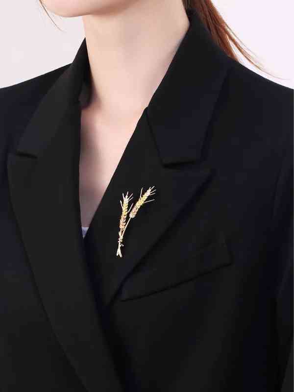 Women's Flower Decoration Baking Paint Naked Gold Korean Elegant Zircon Wheat Ear Brooch