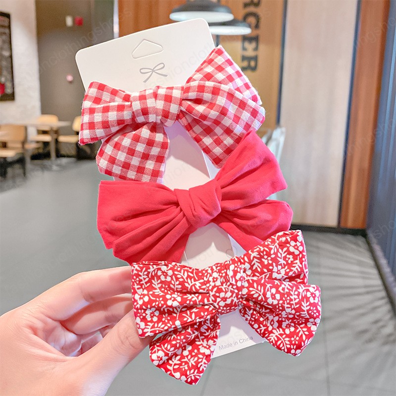 2021 Fashion Korean Style Children Girls Fabric Plaid Bow Hair Clips Floral Sweet Kids Cute Hair Accessories Hairpins