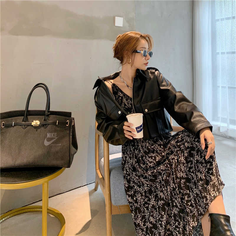 Leather Jacket Women Korean High Street Moto Biker Zipper Jacket Female Spring Loose Streetwear Large Size Women's Clothing 210908