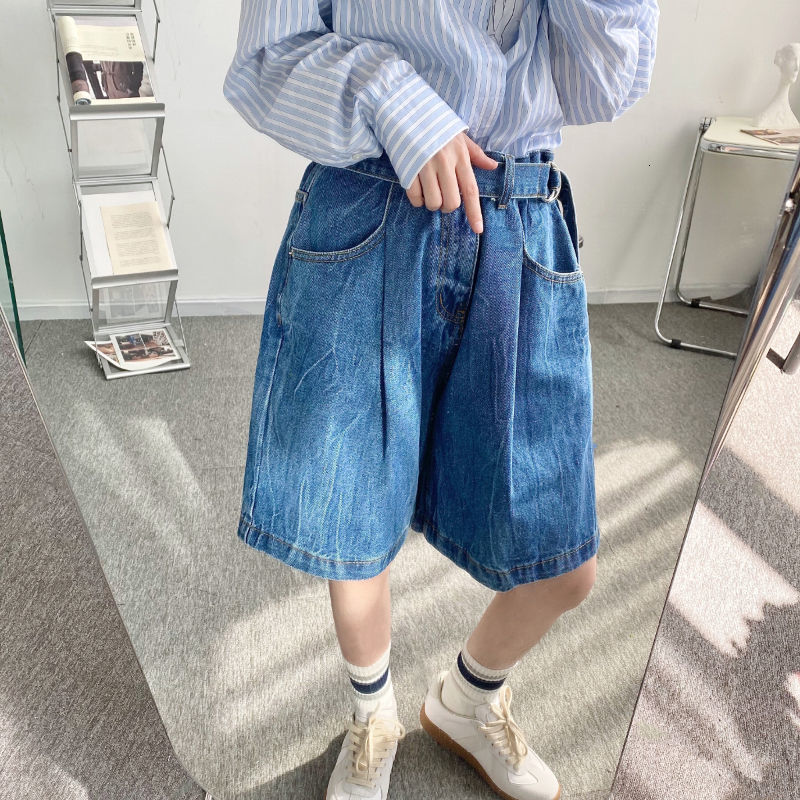 IEFB Men's Jeans Shorts Summer Loose Wide Leg Knee Length Pants With Belt Fashion Vintage Denim Bottoms 9Y6234 210524