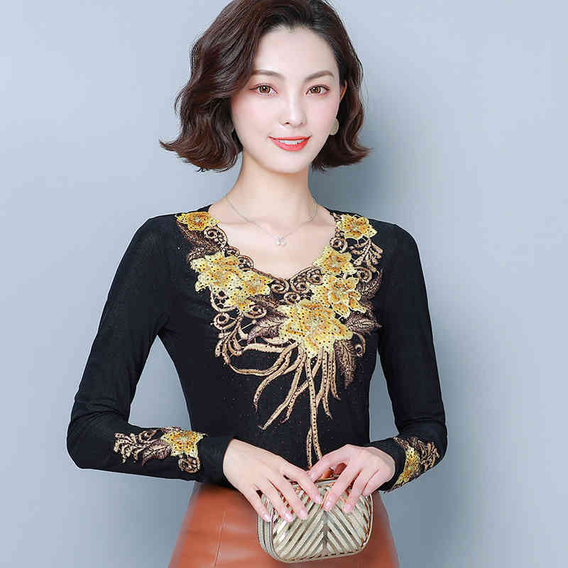 Fashion Embroidery Long Sleeve Tops Women Blusas Mujer De Moda 5XL 6XL Plus Size Blouse Casual Autumn Slim Shirt 7757 50 210506
