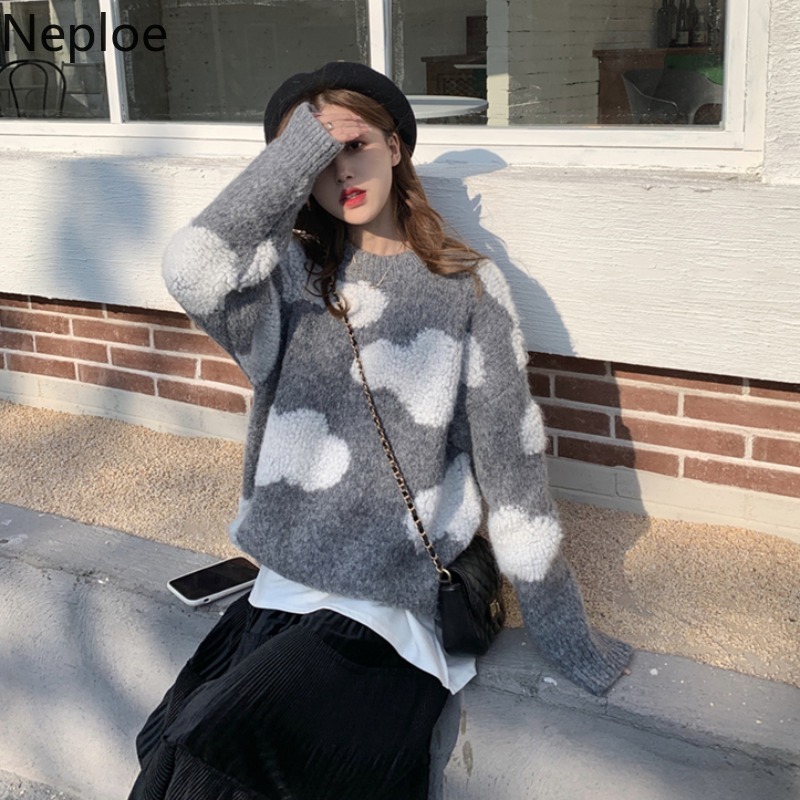 Neploe Woman Sweaters Winter Clothes Knitted Pullovers Women Loose Casual Thicked Cloud Jumper Red Sueter Coat 4H057 210422