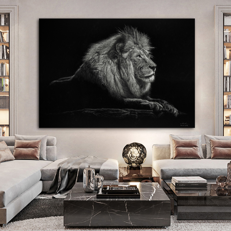 Black and White Lion Wall Art Pictures For Living Room Canvas Painting Animal Posters Home Decor Canvas Prints Indoor Decoration